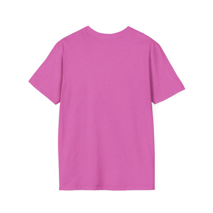 Back view of a pink unisex softstyle t-shirt, ideal for gym and casual wear.