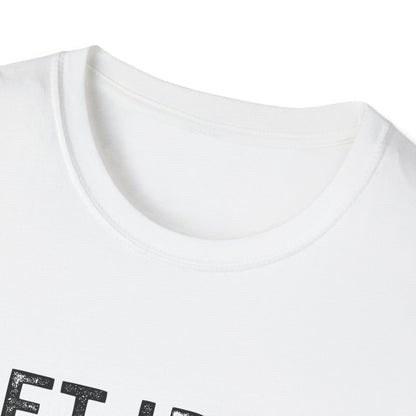 close-up of the collar of the Lift Iron Eat Beef unisex fitness tee in white, highlighting its soft fabric and stylish design.
