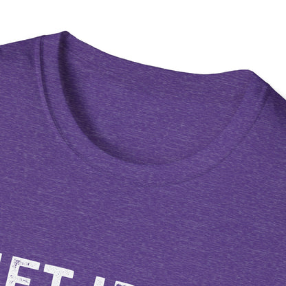 Close-up of the collar of a purple unisex fitness tee with a soft fabric texture.