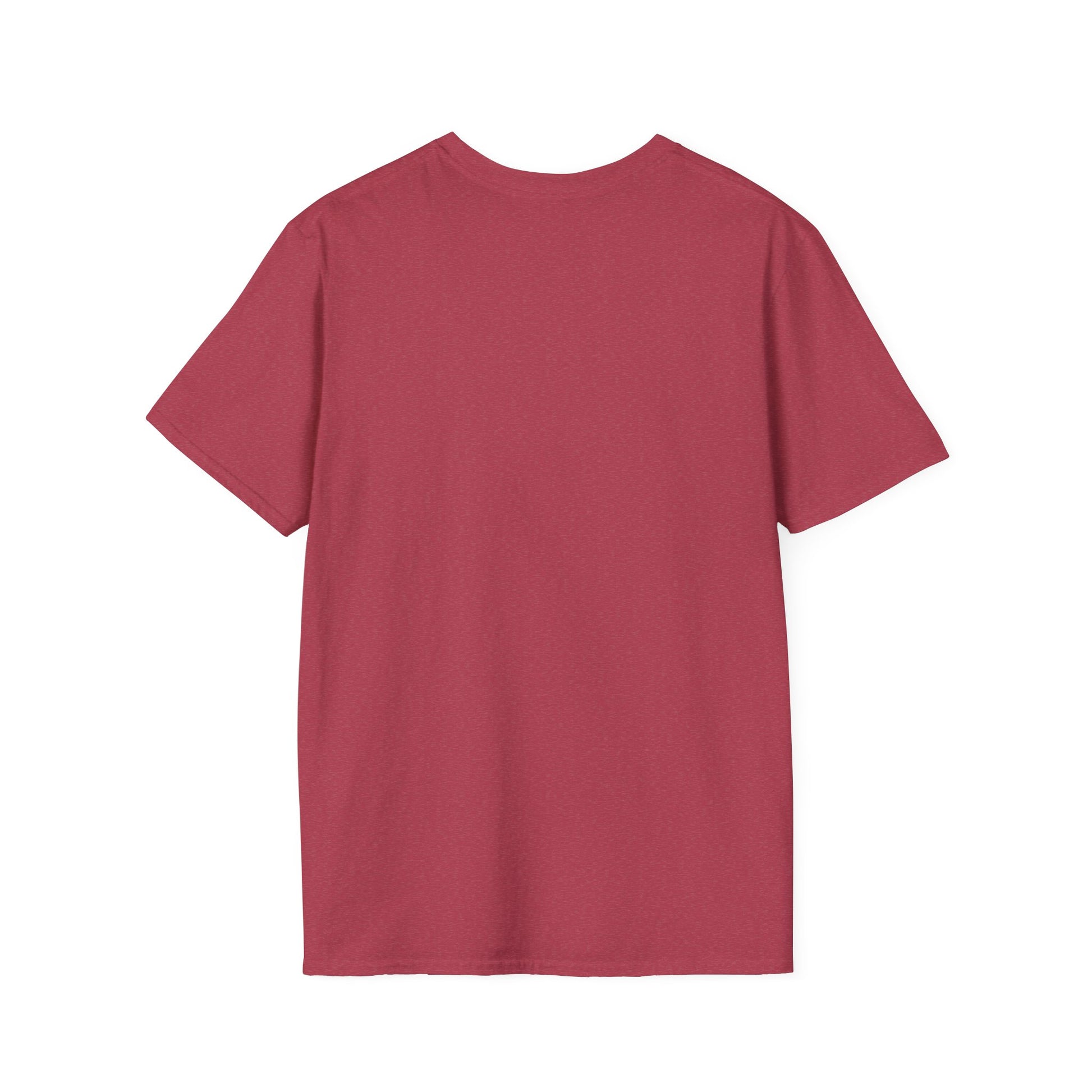 Back view of a unisex softstyle tee in burgundy, designed for comfort during workouts or casual outings.