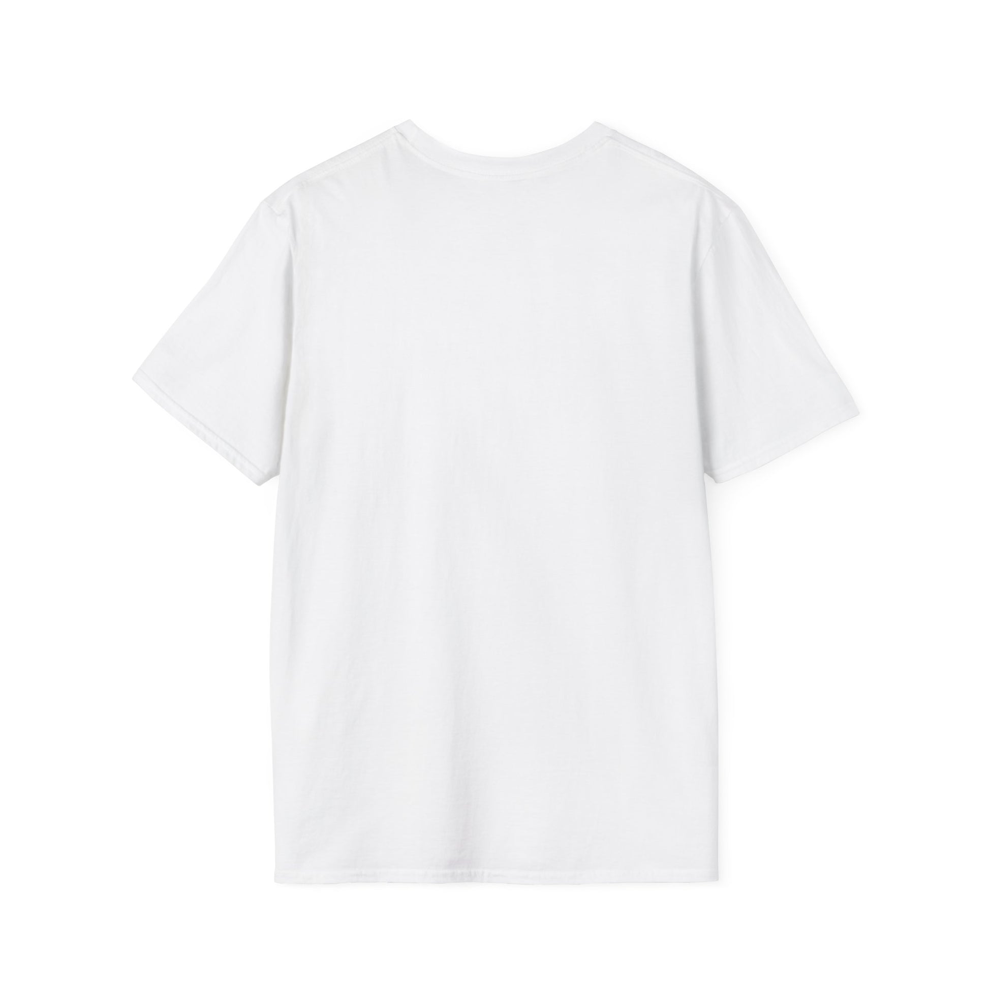 Back view of a plain white unisex t-shirt, ideal for casual wear and workouts.
