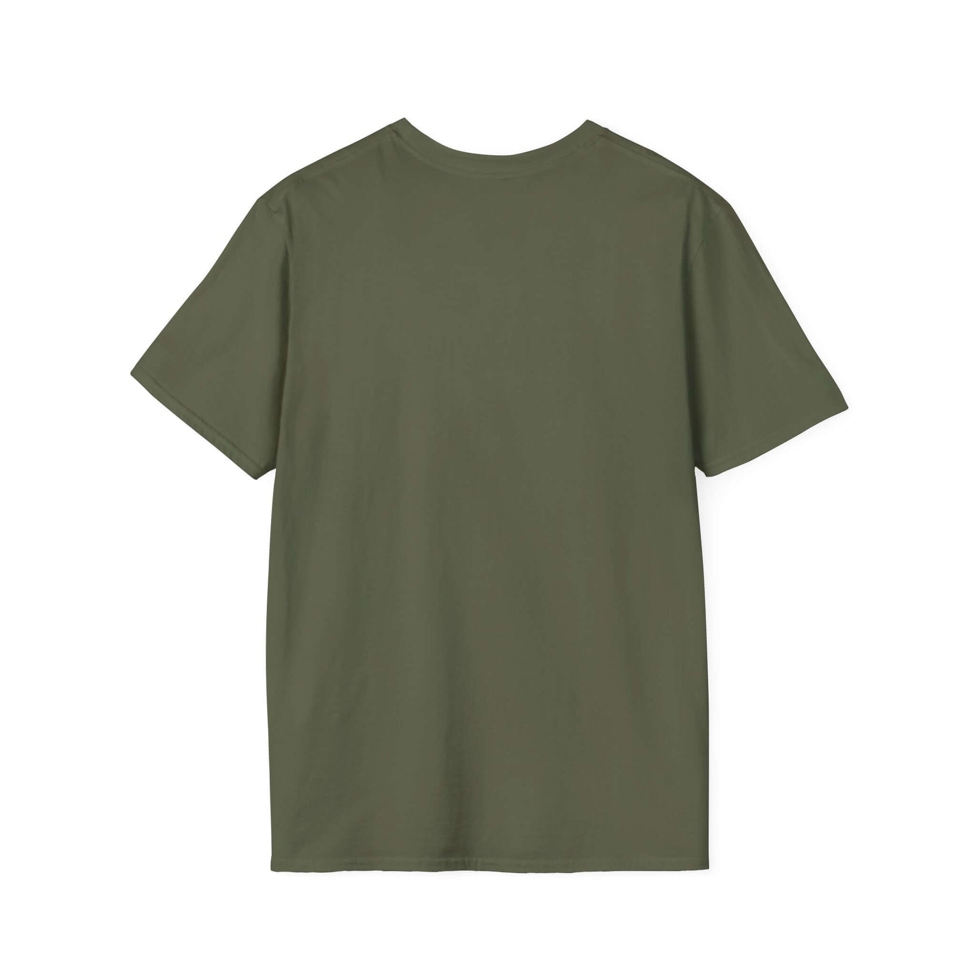 Back view of olive green unisex fitness tee, perfect for workouts or casual wear.
