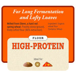 Janie's Mill - Organic High-Protein Bread Flour (3lb) packaging with wheat details and uses for baking.